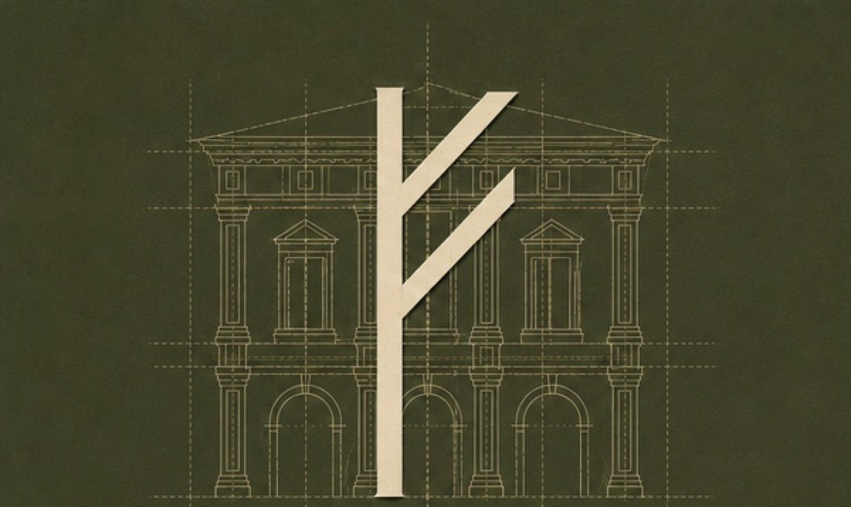 Favoretti Construction, Fehu rune over a classical blueprint